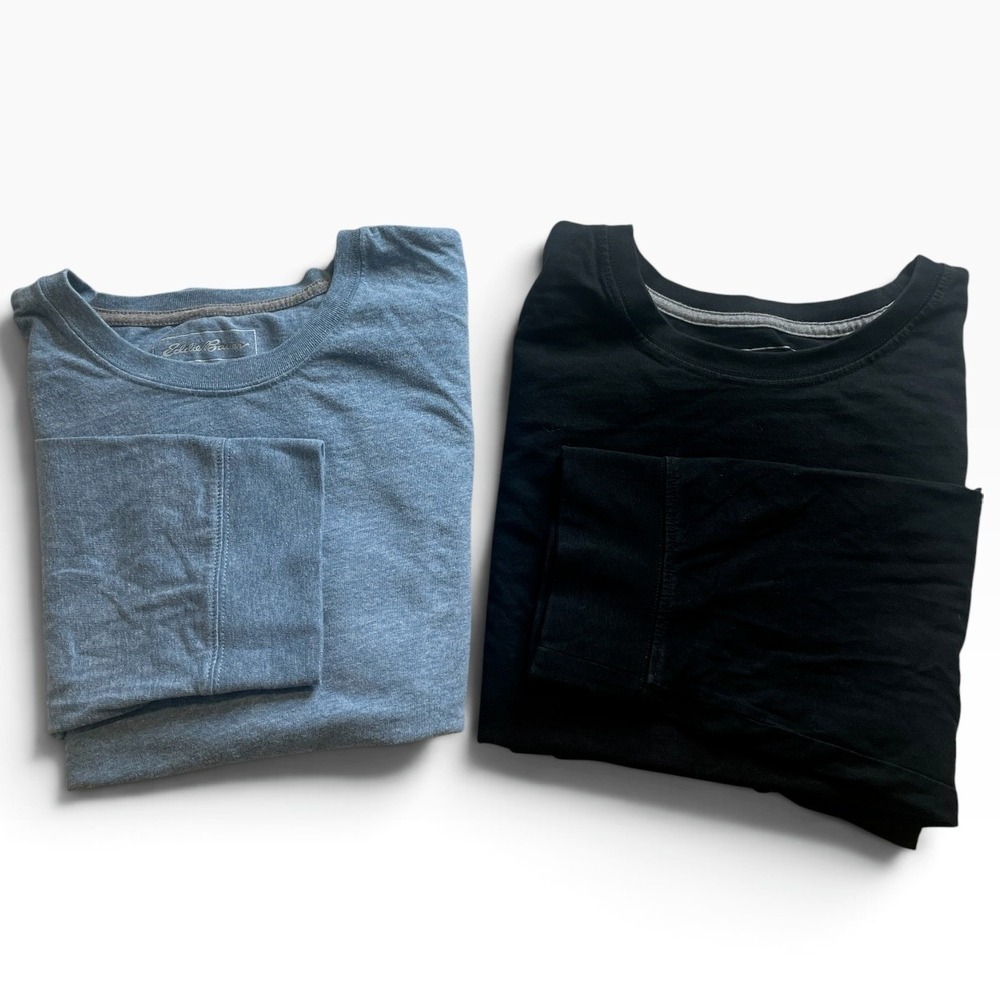 Lot of 2 Eddie Bauer Mens T3XL Long Sleeve T-Shirt Black & Blue #306J